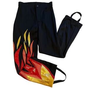 NWOT Mondor Boys Custom "Flame" Ice Skating Pants Black 8-10